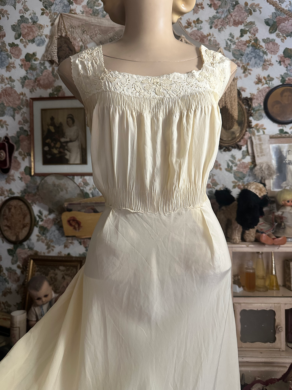 Miniatura: Camisola vestido vintage 1940 amarelinho seda pura 