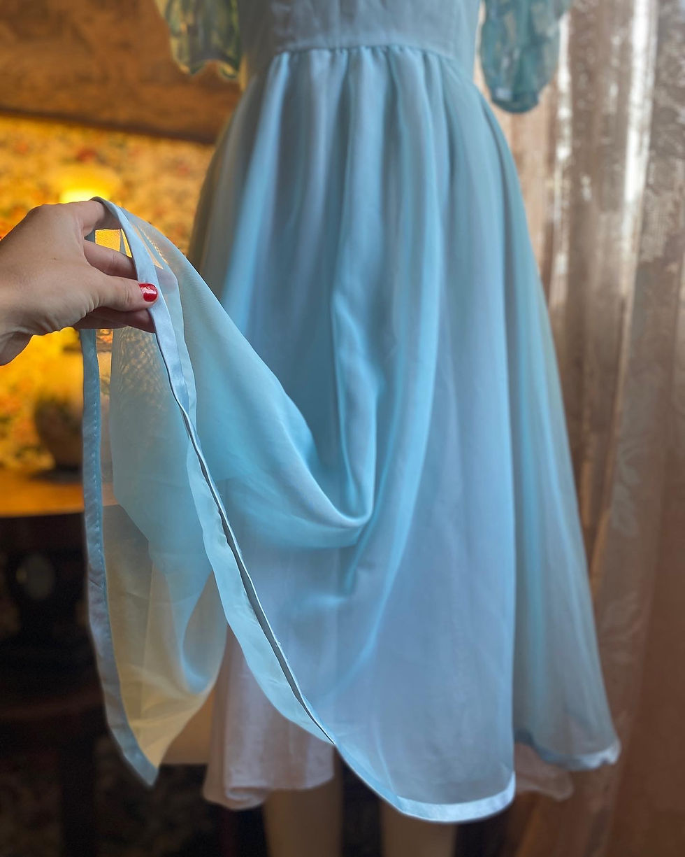 Miniatura: Vestido Vintage vitoriano boneca  azul maravilhoso flores 