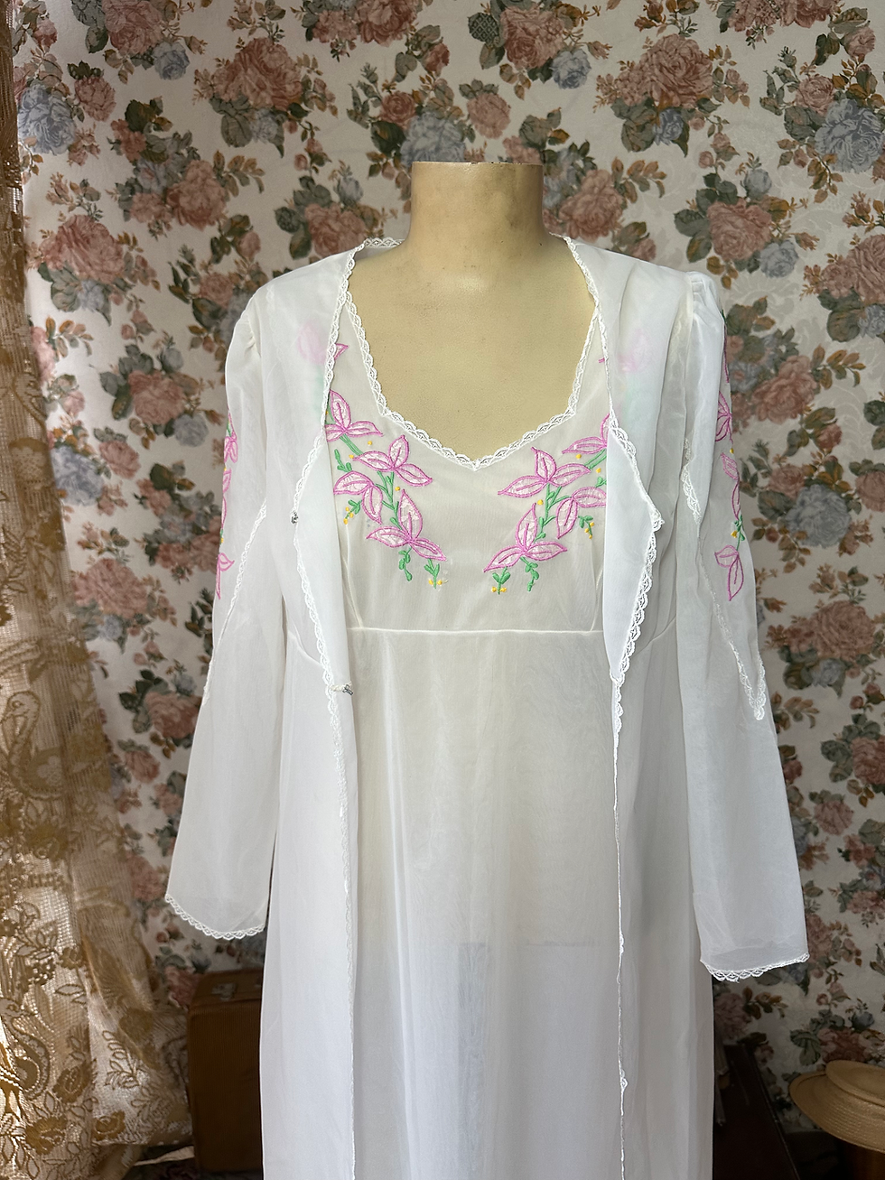 Miniatura: Conjunto de camisola e Peignoir vintage 1960 em voil duplo ( forrad