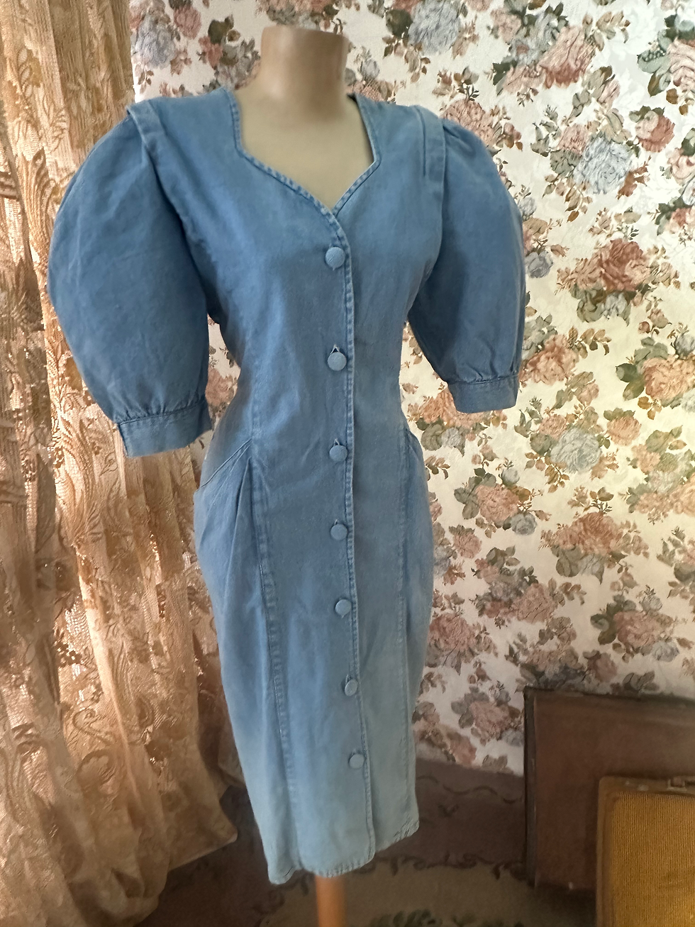 Miniatura: Vestido jeans vintage mangas bufantes 