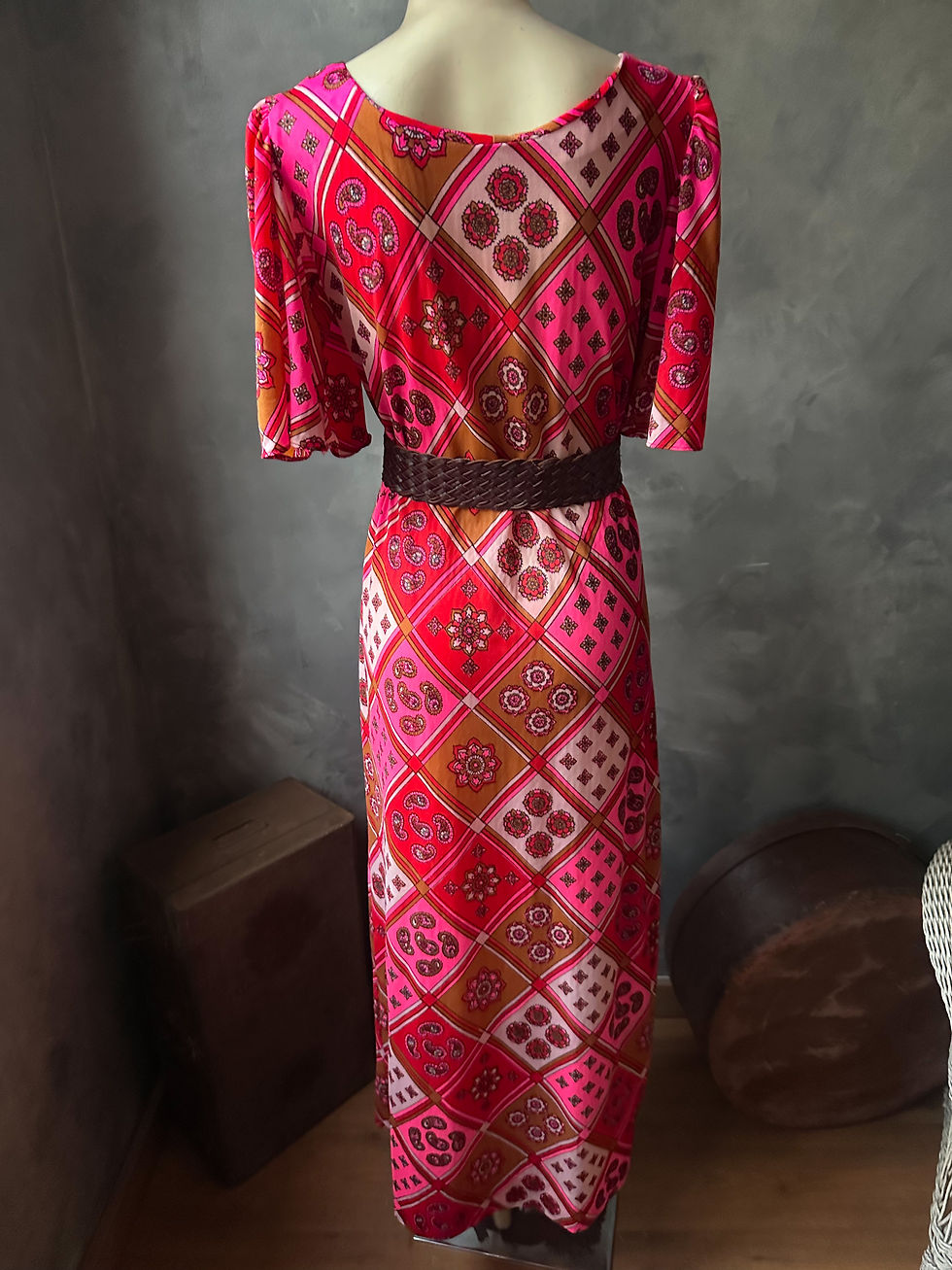 Miniatura: Vestido vintage 1960/70 psicodélico estampa rosa vibrante 