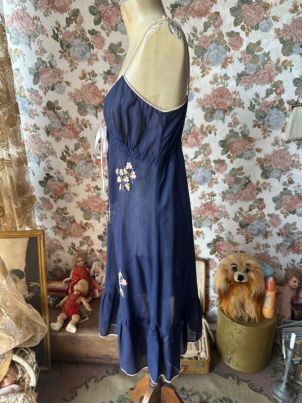 Miniatura: Conjunto vintage camisola e Peignoir  cambraia linho azu bordados rosinha