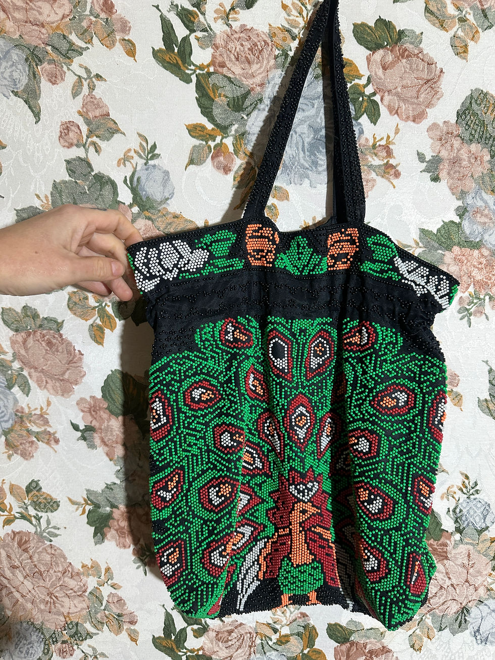 Miniatura: Bolsa vintage miçangas pavão modelo saco 