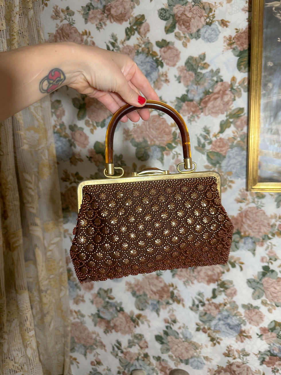 Miniatura:  Bolsa vintage 1950 miçangas cobre  art nouveau na