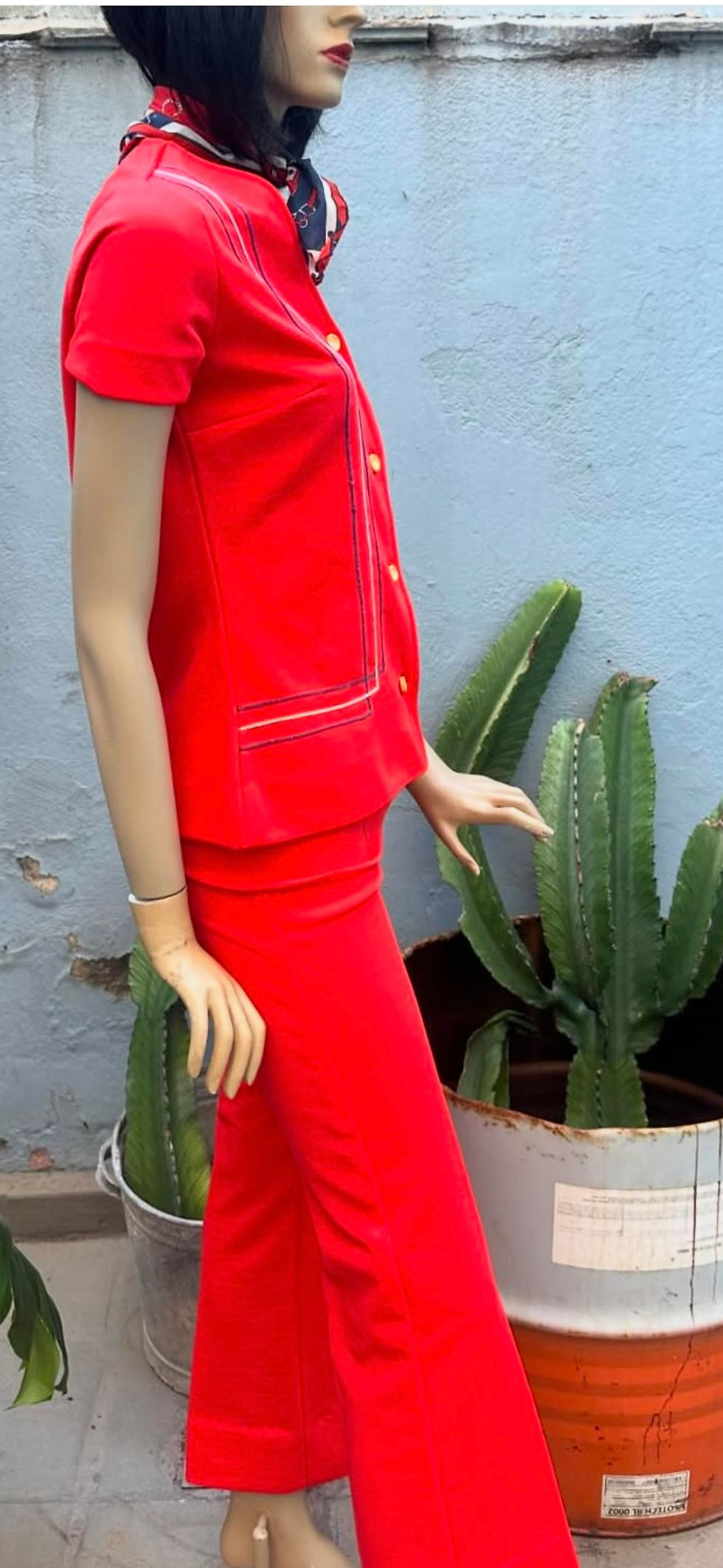 Miniatura: Conjunto vinagre calça e blusa Capitólio vermelho geométrico 