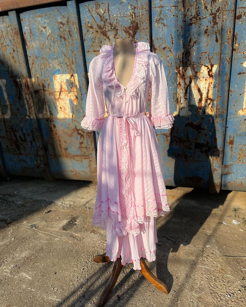 Miniatura: Conjunto vintage camisola e peignoir bouquet rosa diva 