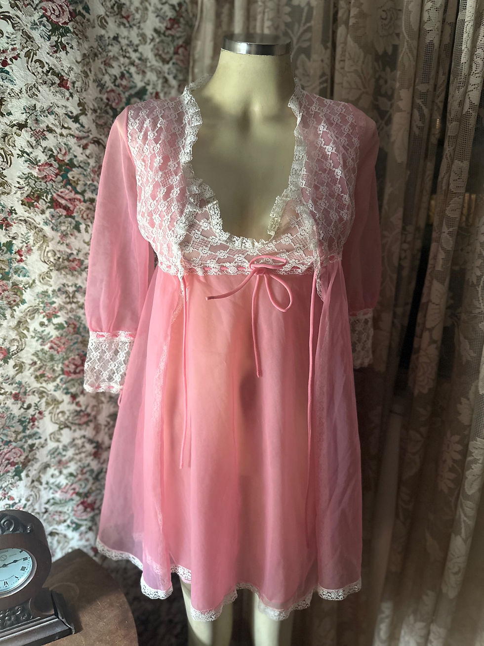 Miniatura: Conjunto vintage camisola e peignoir 1950/60 bombom 