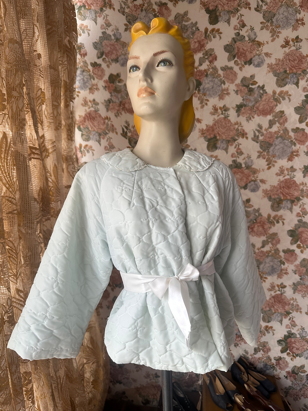 Miniatura: Liseuse bed jacket vintage 1950 EUA matelassê azul clarinho 