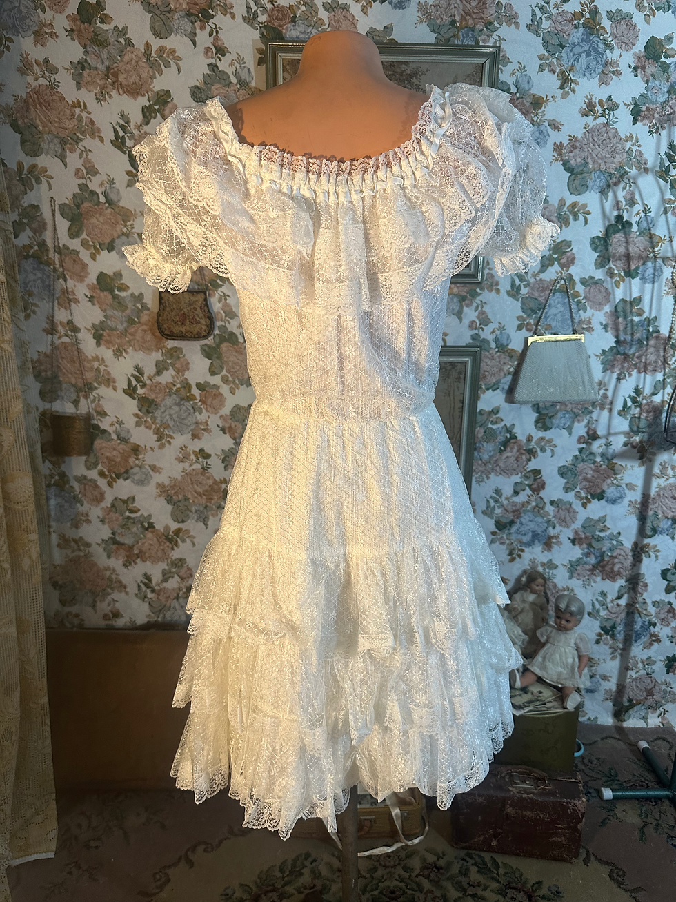 Miniatura: Vestido vintage ao estilo gunne sax tule de renda com camadas de babados,  Ma