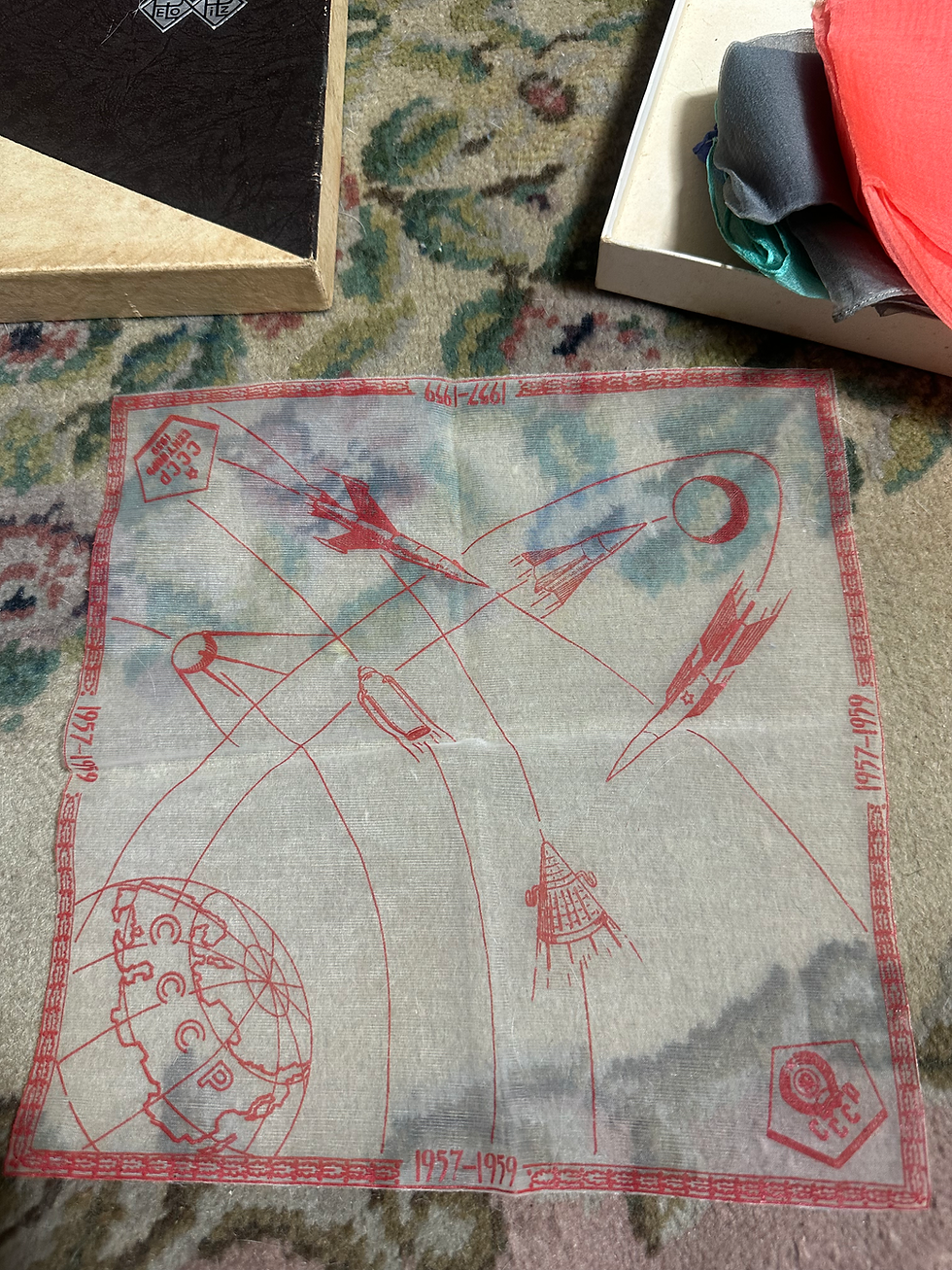 Miniatura: Caixa vintage frandesa dos anos 50 lenços seda URSS 