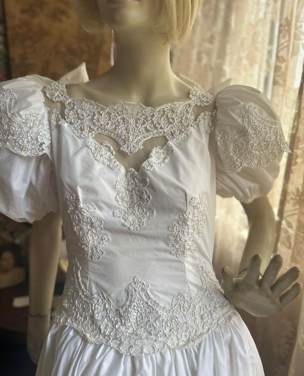 Miniatura: Vestido vintage casamento noiva mangas bufantes princesa com laços ombros 
