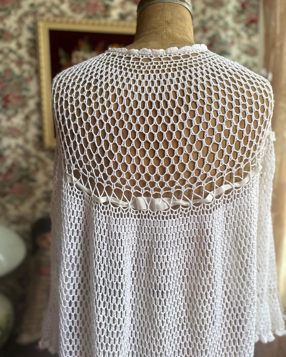 Miniatura: Peignoir robe sobreposição em crochê de linha vintage antique 
