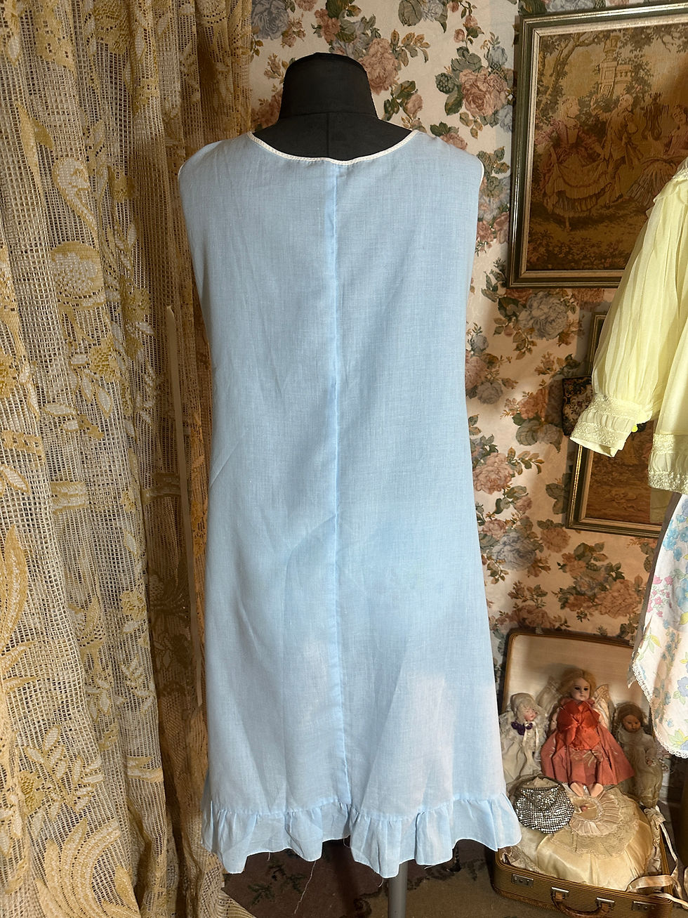 Miniatura: Conjunto vintage 1970 Peignoir e camisola azul algodão margaridas G 