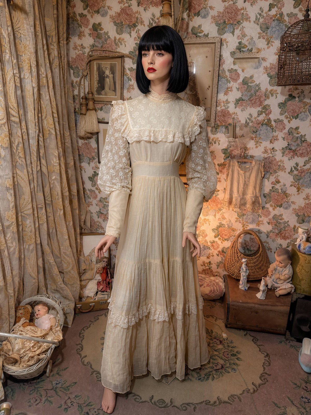 Vestido vintage eua icônico GUNNE SAX modelo Vitoriano algodão