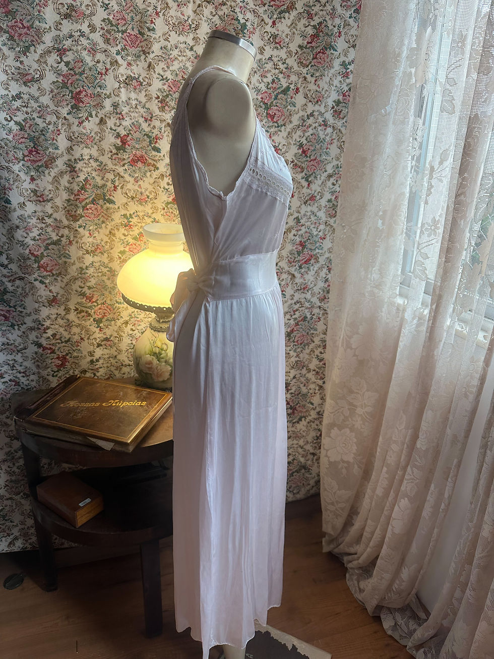 Miniatura: Maravilhosa camisola vestido vintage 1930/40 seda rosinha clarinho