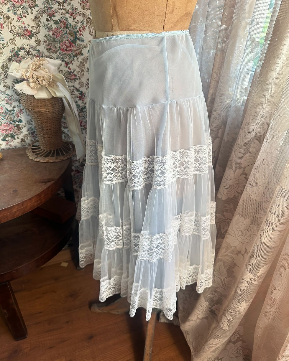 Miniatura: Saia anágua vintage 1950/60 tule e renda azul acizentado  