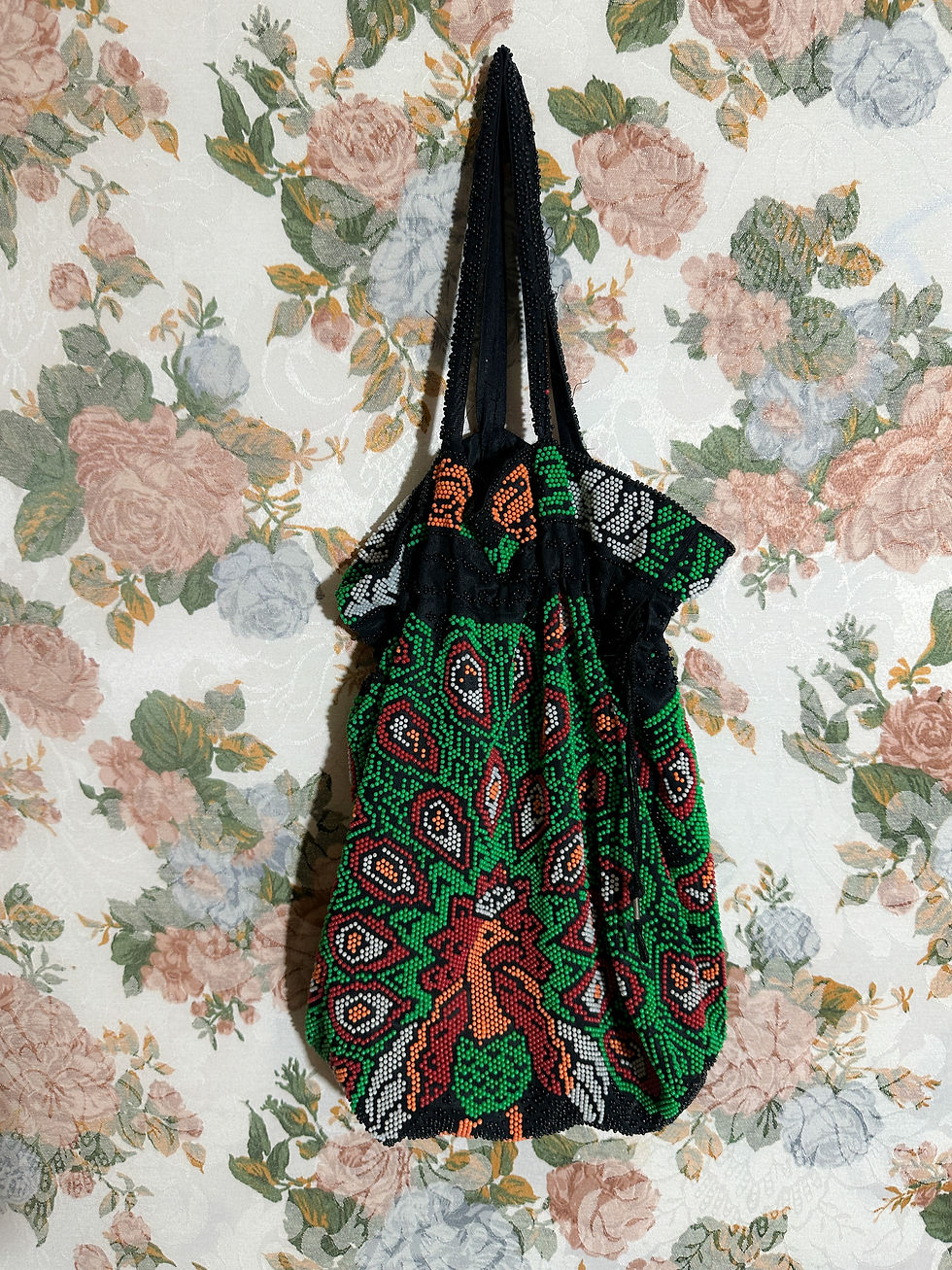 Miniatura: Bolsa vintage miçangas pavão modelo saco 