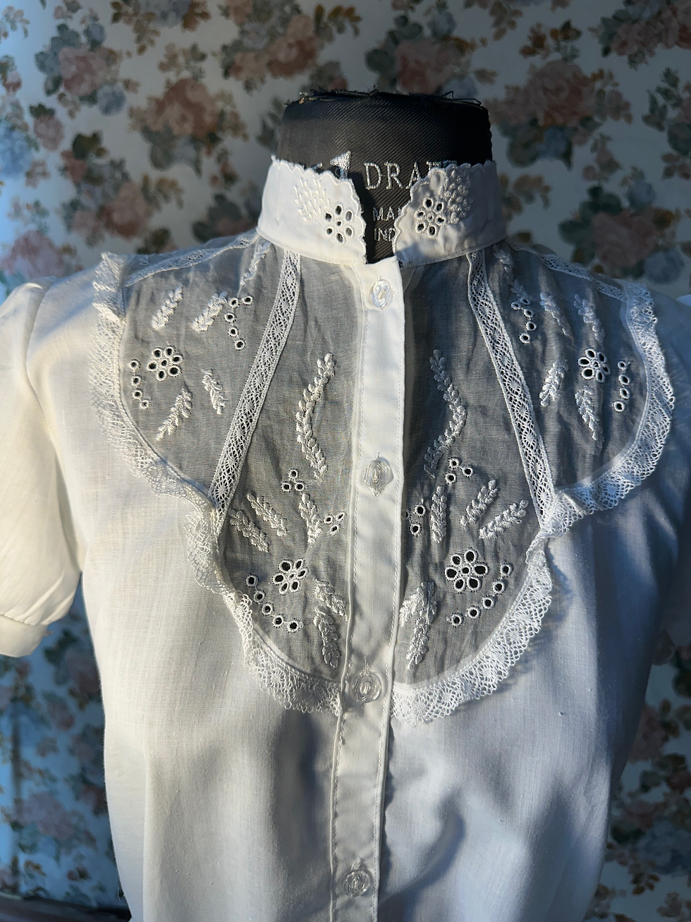 Miniatura: Blusa vintage cottage algodão pala organza pele de ovo 