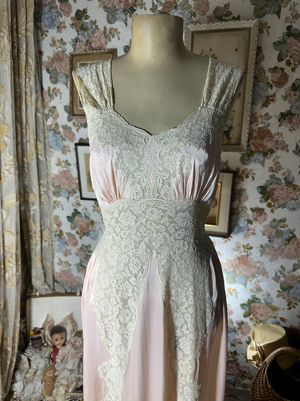 Miniatura: Vestido camisola slip vintage 1930 seda pura rosinha 1930/40 