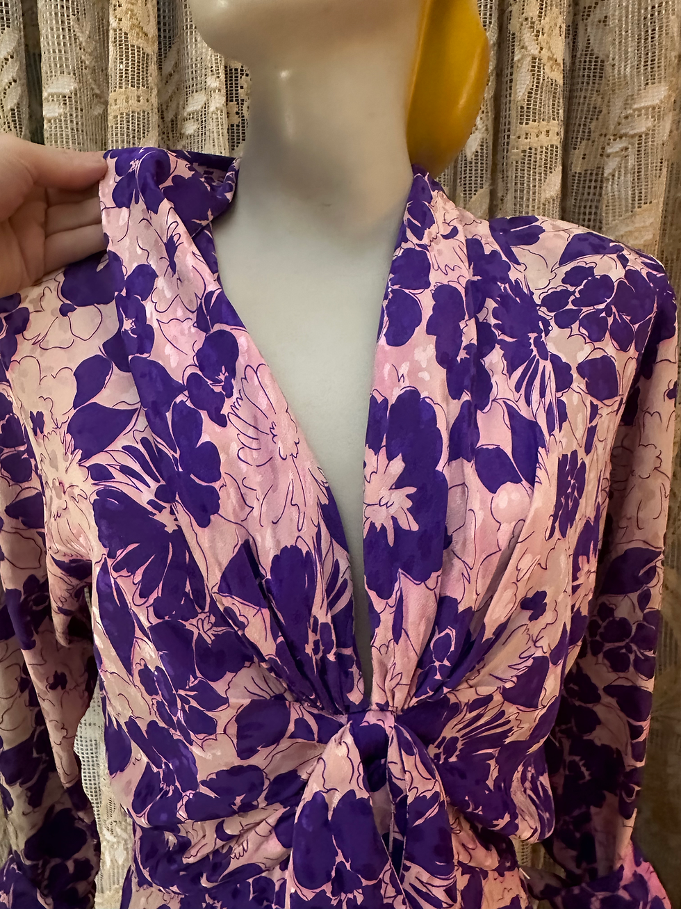 Miniatura: Vestido vintage 1970 seda YV@s S@INT L@URENT flores violetas 