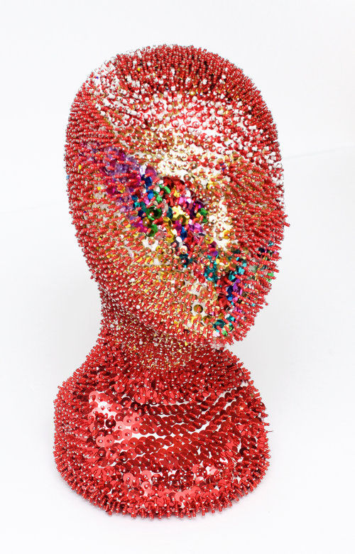 MONICA VALENTINE UNTITLED (MV 064) 2018 6 X 8 X 13 INCHES A styrofoam wig head covered in