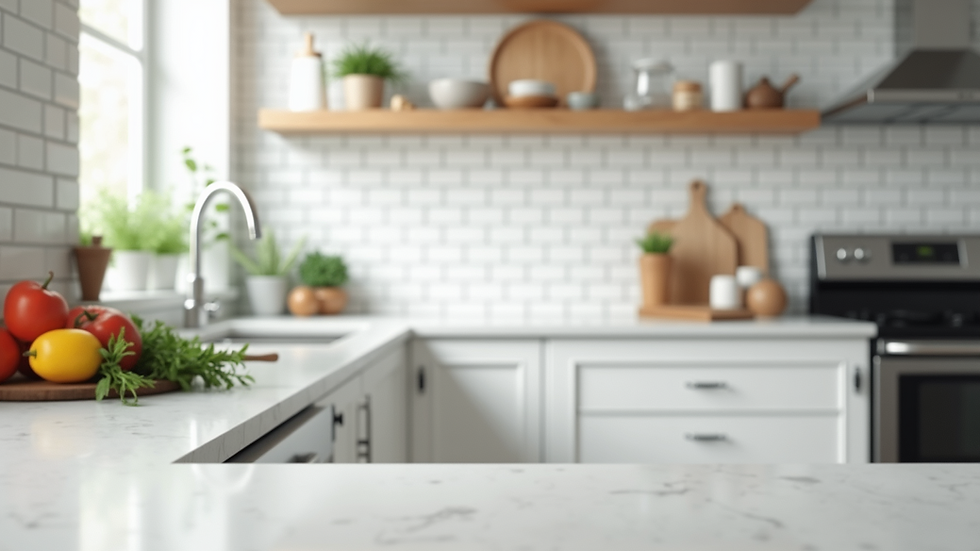 Eye-level view of kitchen with classic white subway tile backsplash