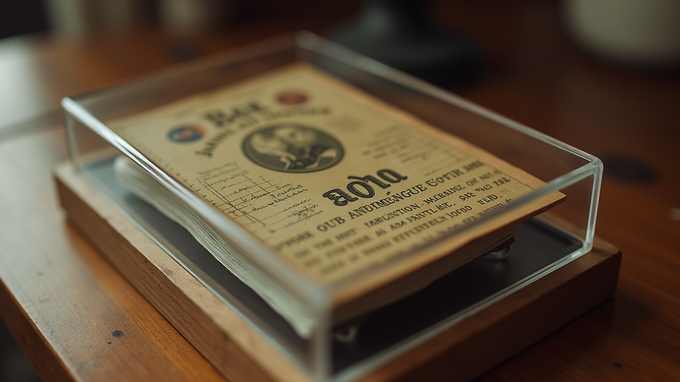 Close-up view of a rare vintage card displayed in a protective case