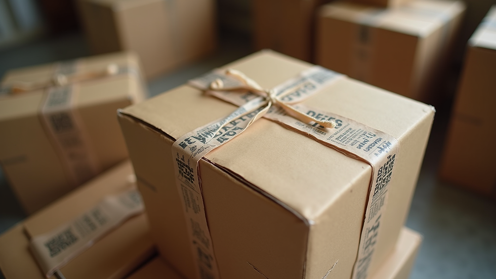 Eye-level view of a carefully packed vintage collectible box ready for shipping