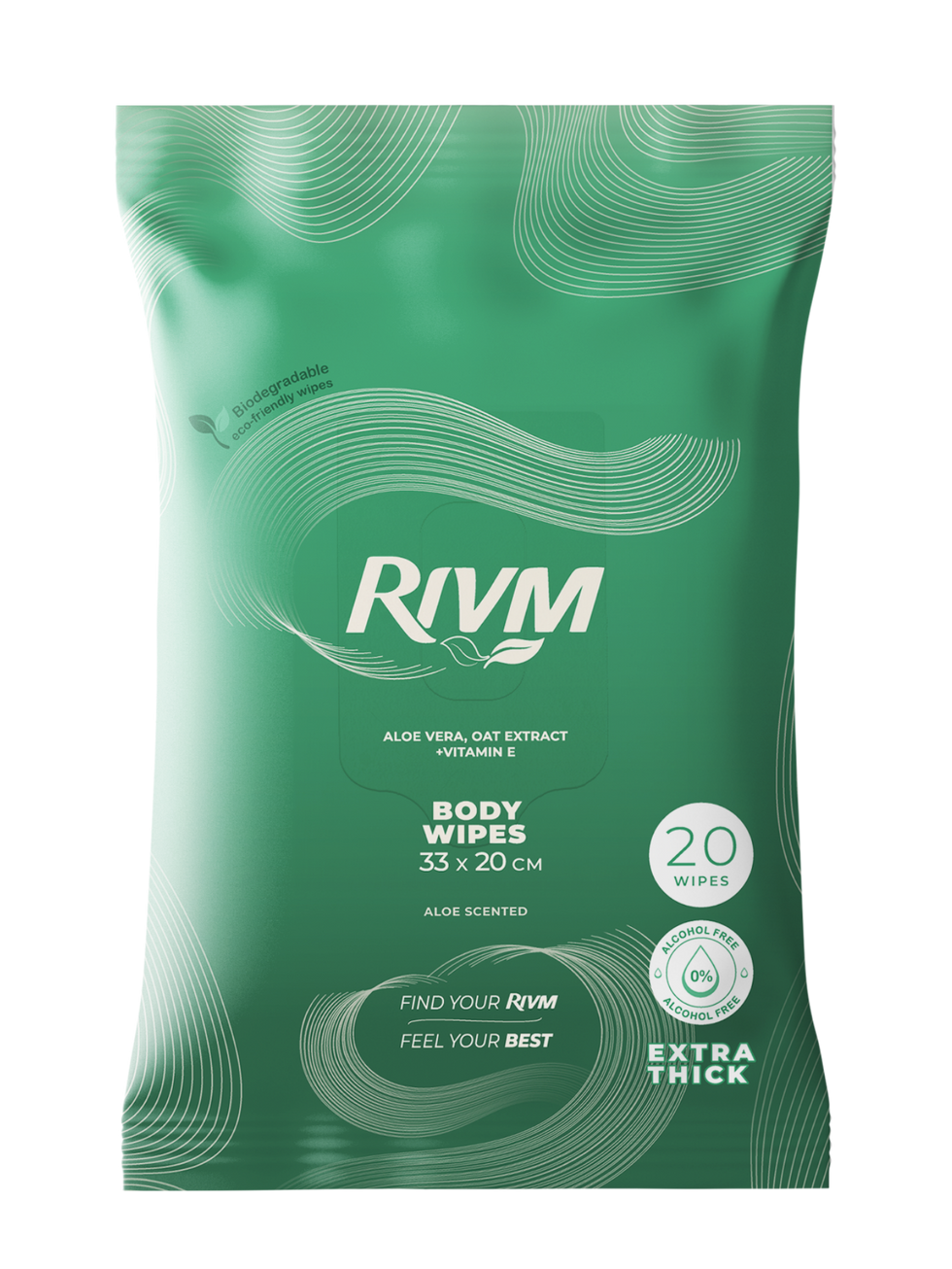 This is the main product image for the front of the pack of our Scented body wipes it shows 20 Wipes per pack, each wipe is 33 x 20 cm and the main ingredients are Aloe Vera oat extract and vitamin E