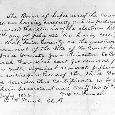 Votes certified on July 30, 1866 to move Courthouse