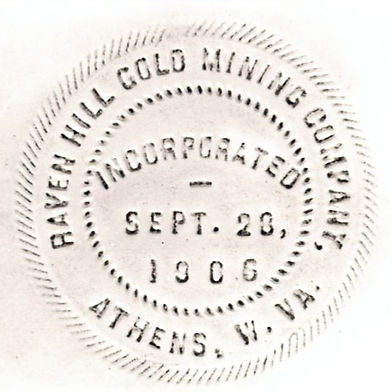 Seal of the Raven Hill Gold Mining Company incorporated in 1906 in Athens, West Virginia.
