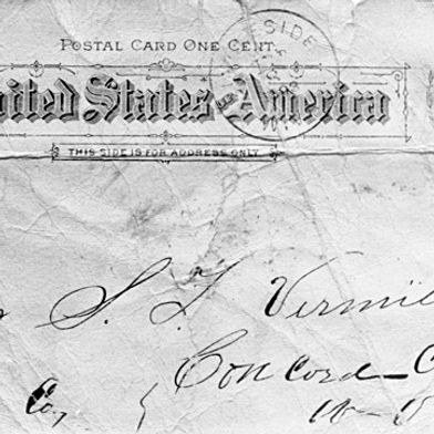 A post card sent to S. T. Vermillion in Concord Church on September 7, 1893