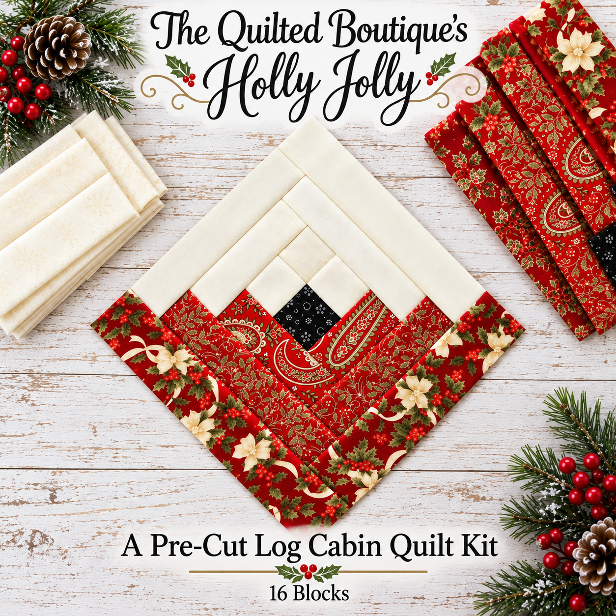 The Quilted Boutique's Holly Jolly A Pre-Cut Log Cabin Kit