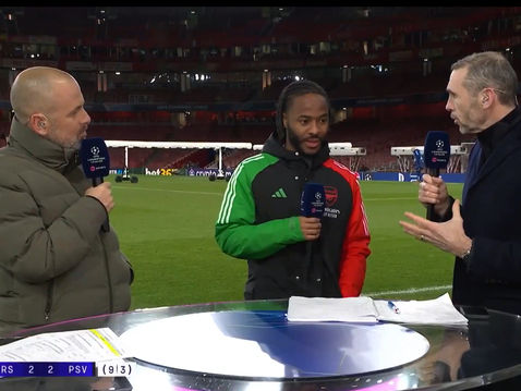 Martin Keown pitchside at the Emirates as Arsenal go through against PSV