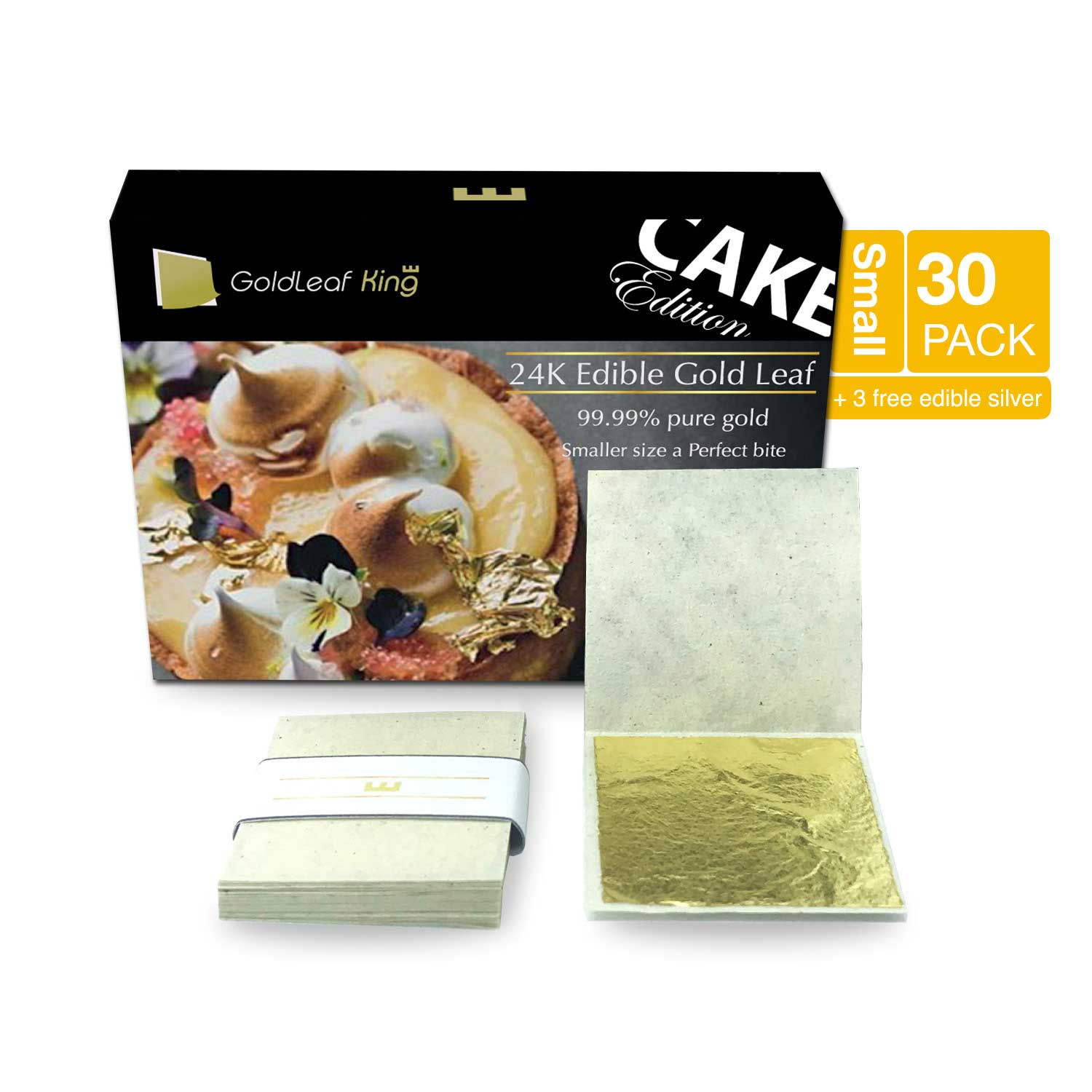 GoldleafKing | 24K Small Edible Gold Leaf Sheets - 30 sheets | Cake Edition