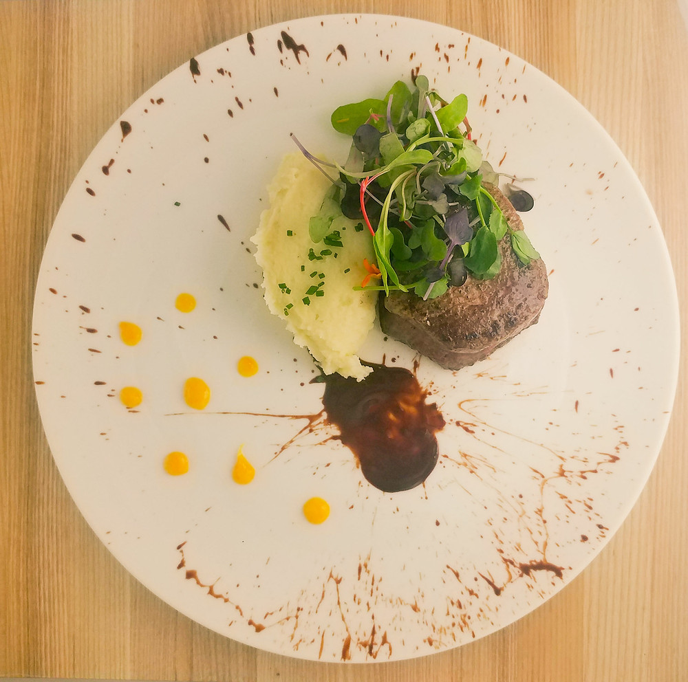 Boeuf à l’Orange; Beef Tenderloin with Orange Marmalade, Celeriac Purée and Valrhona chocolate sauce