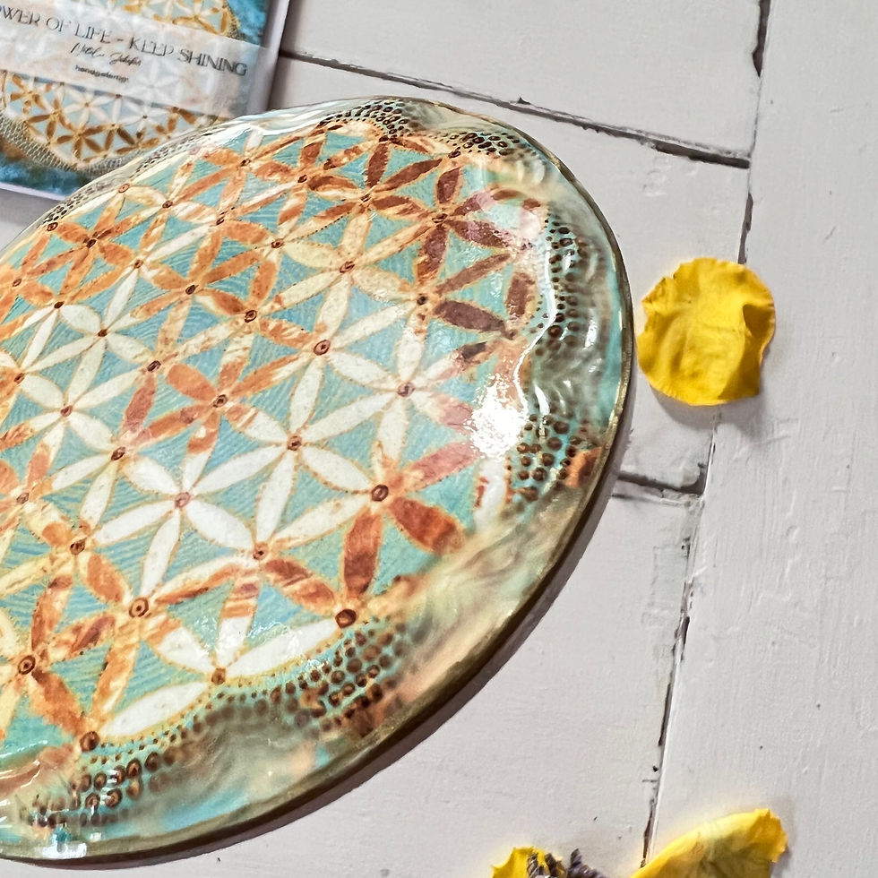 Miniaturbild: Bundle Flower of life-  keramik Untersetzer SteinoptikKeramik Untersetzer – 11 cm Durchmesser, glänzend, mit Korkunterseite