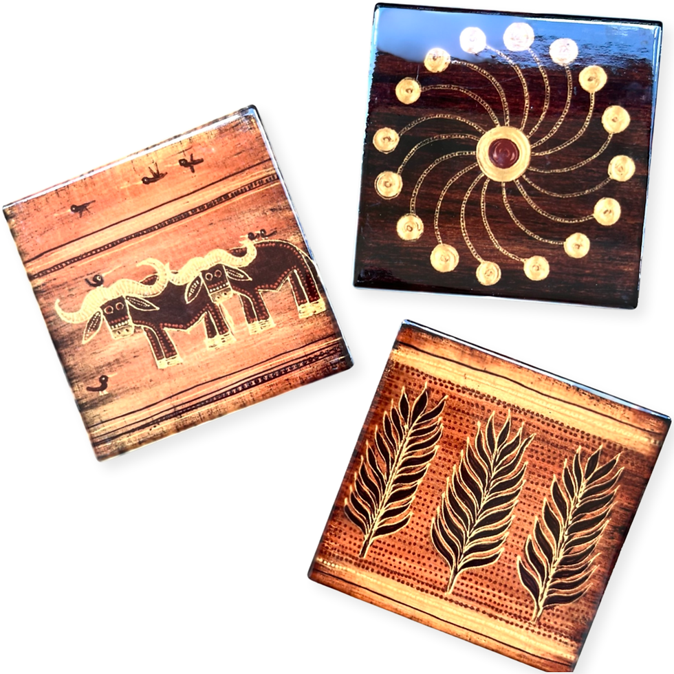 Thumbnail: African Art August 2023- 3 x Untersetzer Set signiert- coasters-tile