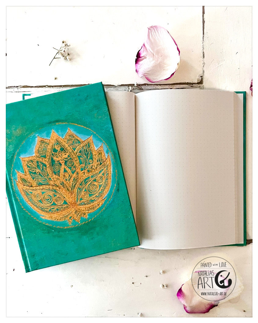 Goldener Lotus auf türkis grünen Notizbuch Cover 