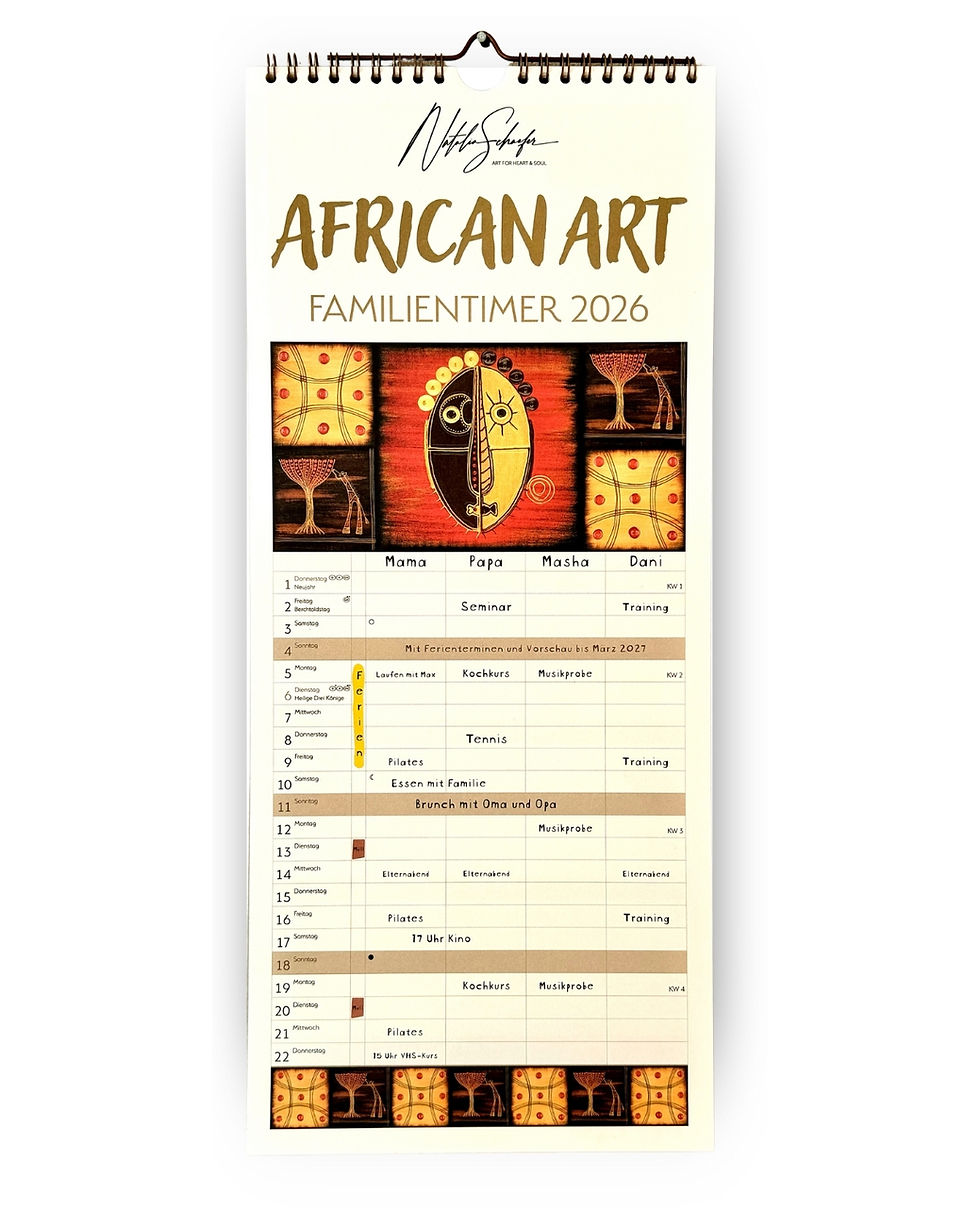 african art, Natalia schäfer, Familientimer, kalender 2026, kunst, Korsch verlag