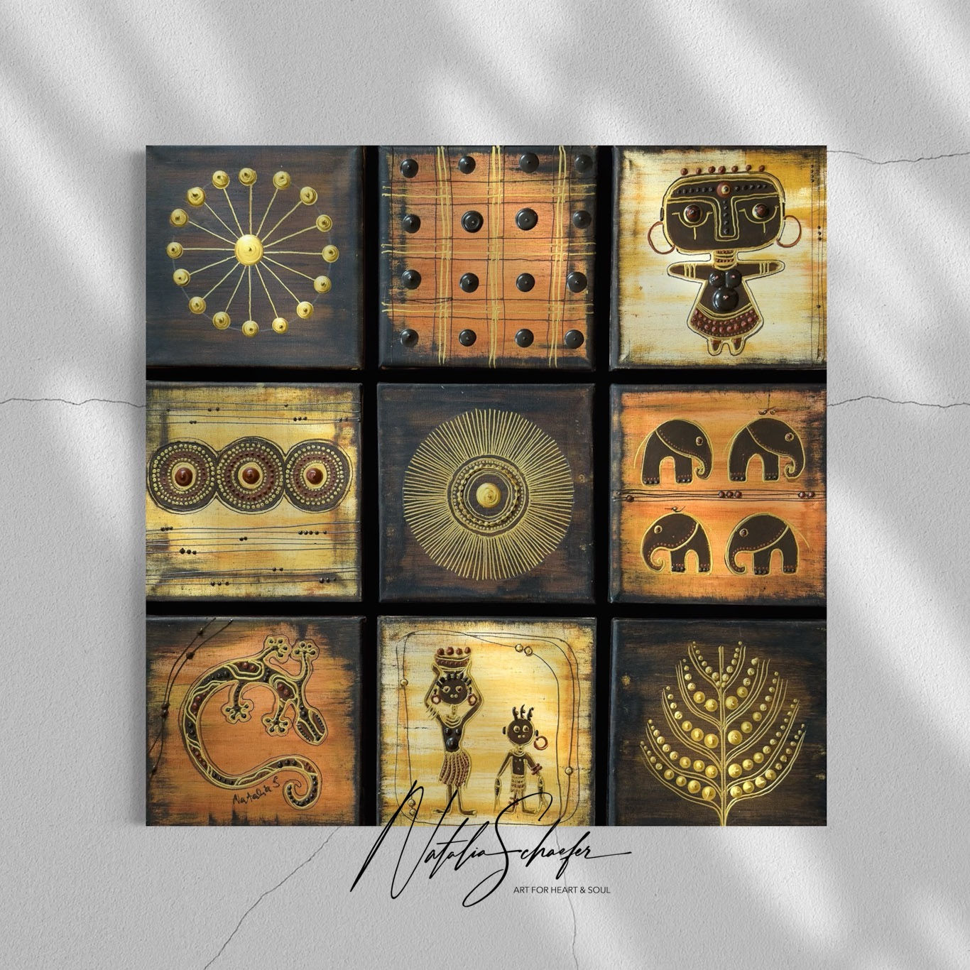 african art, Kultserie von Natalia Schäfer, Tiere, Ornamente, Korsch verlag, original