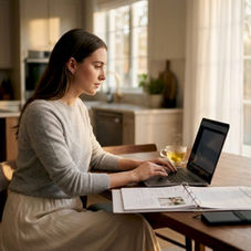 Bride planning wedding song list at home