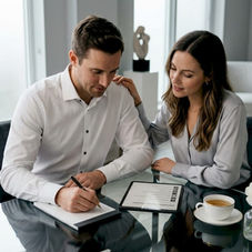Couple reviewing wedding entertainment options
