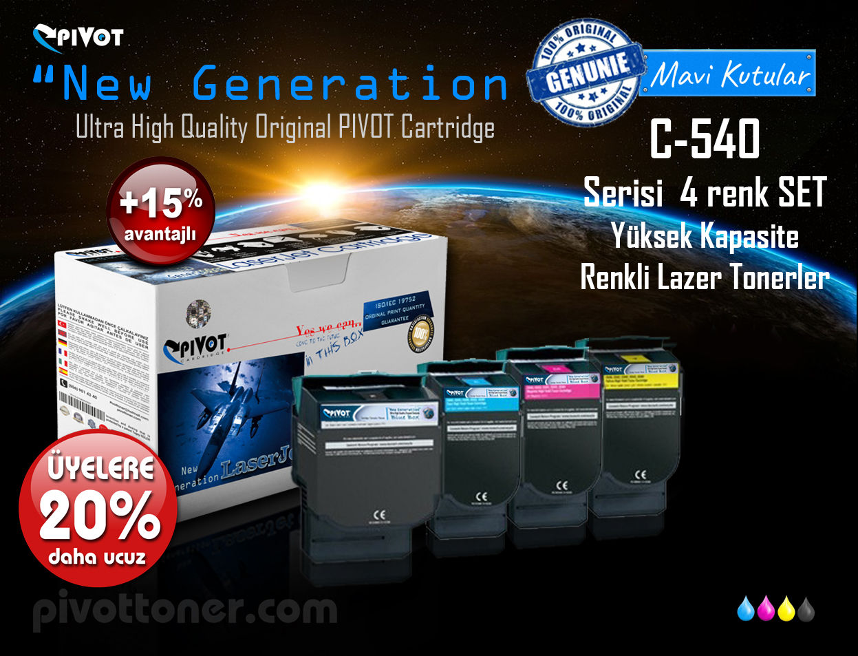 LEXMARK C540 serisi "Yüksek Kapasite" SET (4 renk) lazer toner kartuşlar için