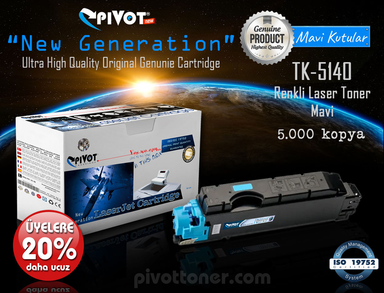 KYOCERA TK5140 Mavi renkli lazer toner kartuşu için