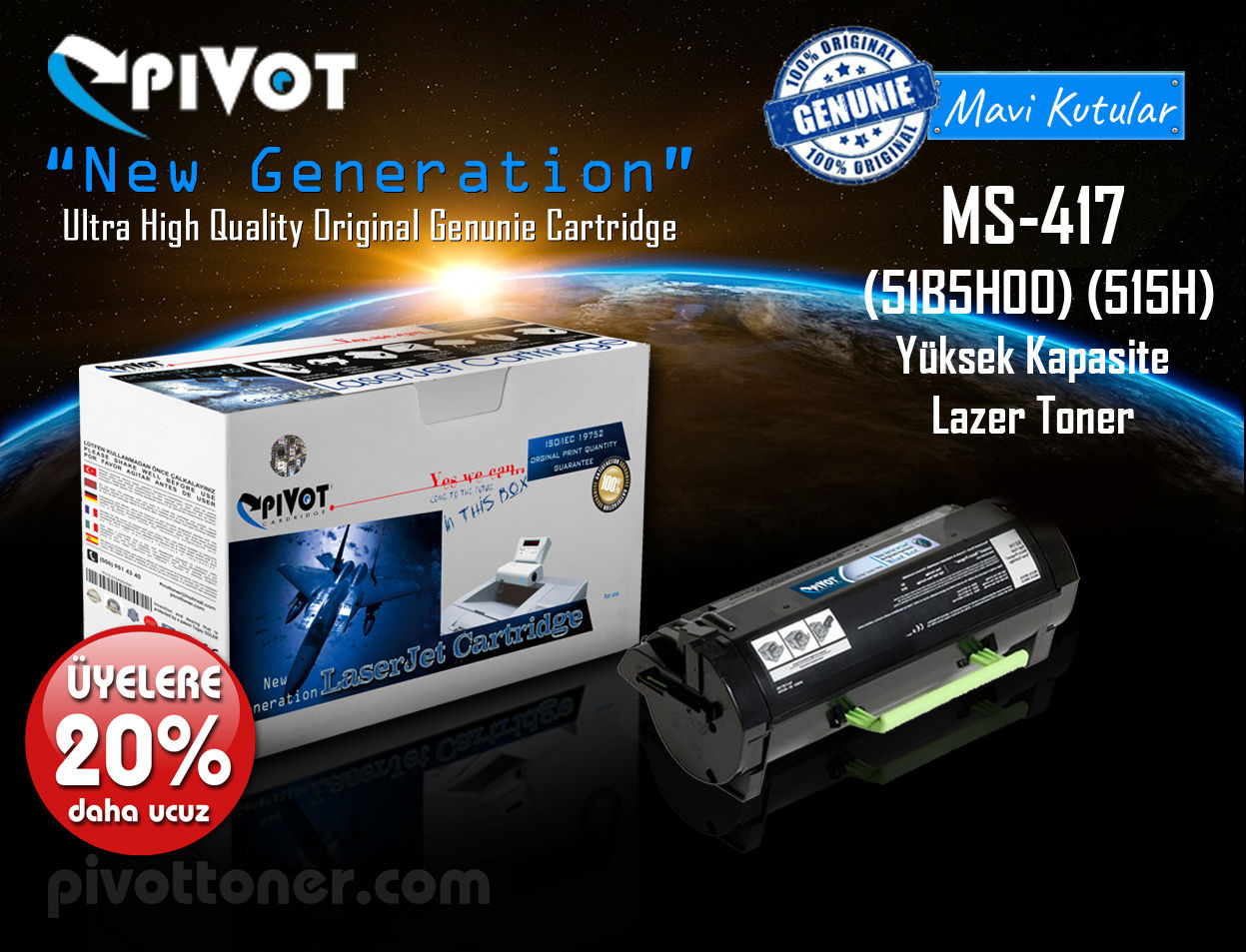 LEXMARK MS417 (51B5H00) (515H) "Yüksek Kapasite" Lazer Toner Kartuş için