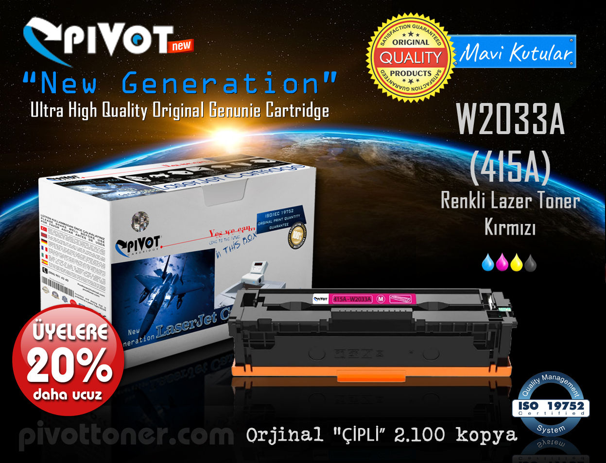 HP W2033A Kırmızı (415A) "Orj. ÇİPLİ" renkli lazer toner kartuşu için