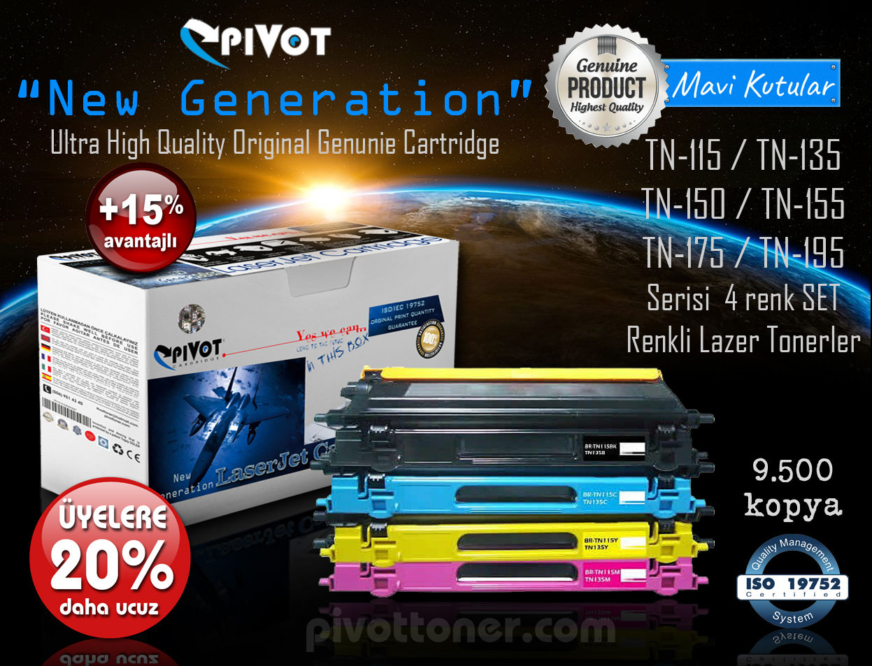 BROTHER TN135 / TN150 / TN155 serisi "4 renk SET" Renkli Lazer Tonerler için