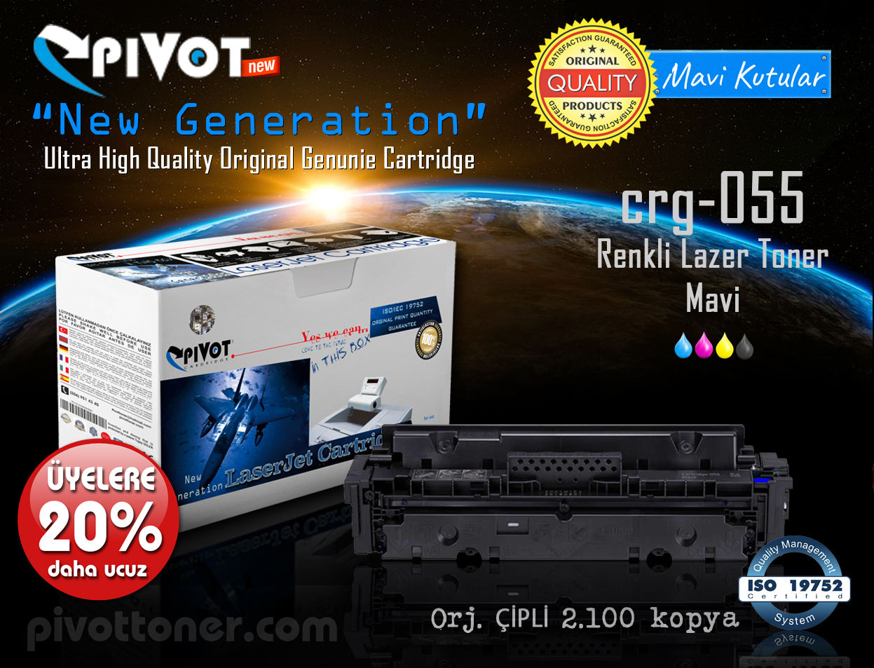 CANON crg055 Mavi "ÇİPLİ" renkli lazer toner kartuşu için