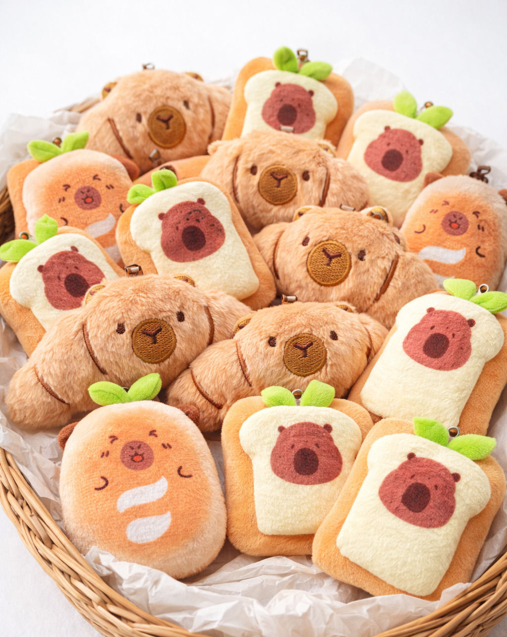 Capybara baked items plushies with ball chain readymade keychain (1pc)